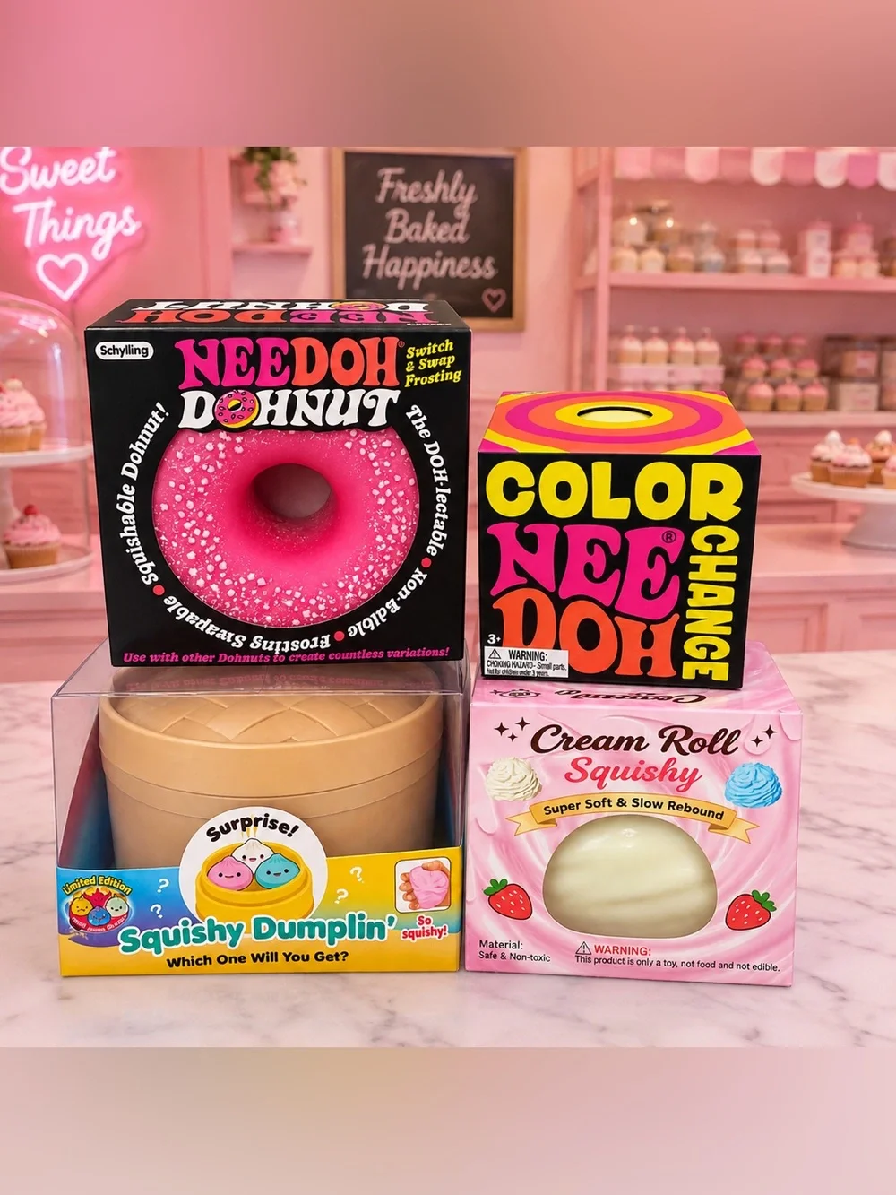 🎀✨ RARE NEEDOH DOHNUT, NEEDOH COLOR CHANGE BALL, DUMPLING SQUISHY BUNDLE ✨🎀